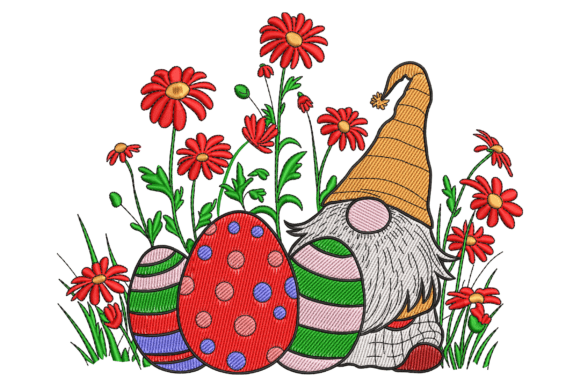 Easter Floral Gnome Embroidery Design