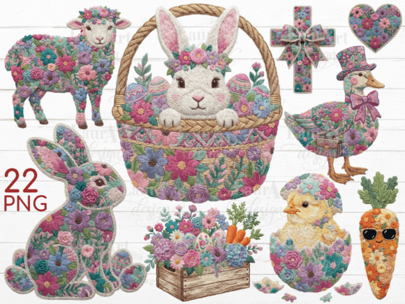 Faux Embroidery Floral Easter Clipart