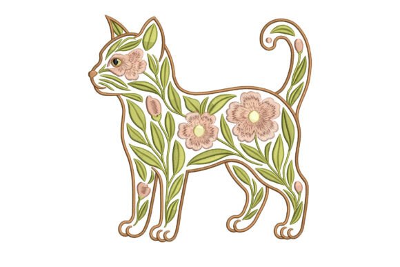 Floral Cat Outline with Flowers
