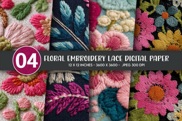 Floral Embroidery Lace Digital Paper