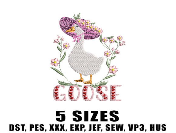 Floral Farm Goose Embroidery Design