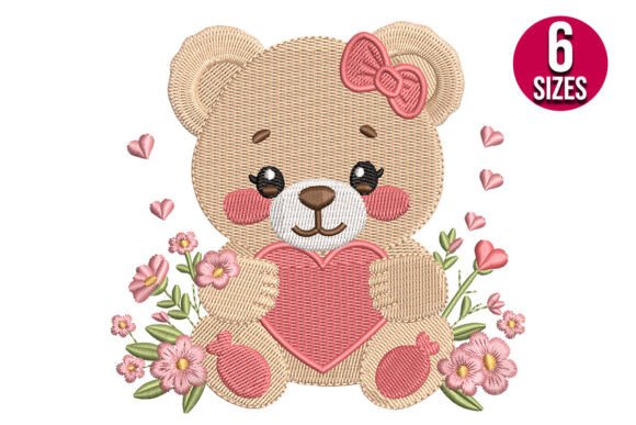 Floral Teddy Bear with Hearts