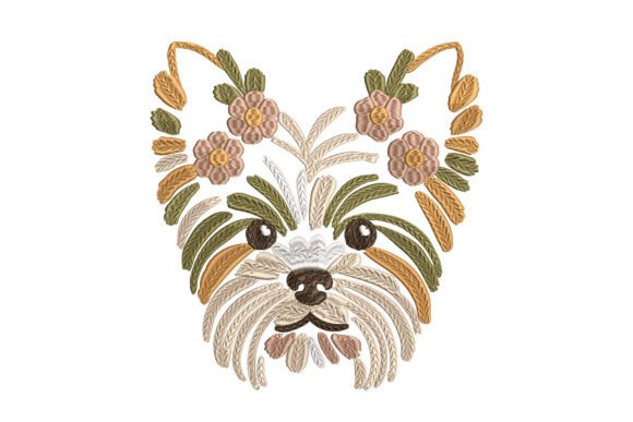 Floral Yorkie Head Dog Embroidery