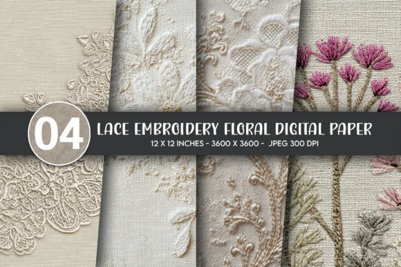 Lace Embroidery Floral Digital Paper