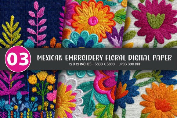 Mexican Embroidery Floral Digital Paper