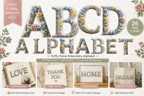Puffy Floral Embroidery Alphabet