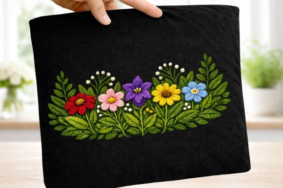 Realistic Stitched Embroidery Floral PNG