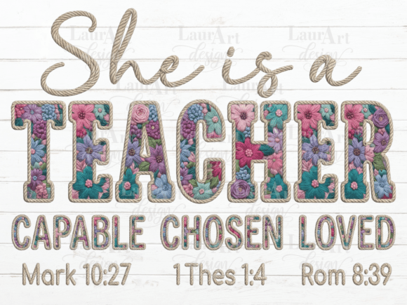 She Is a Teacher Floral Embroidery Verse