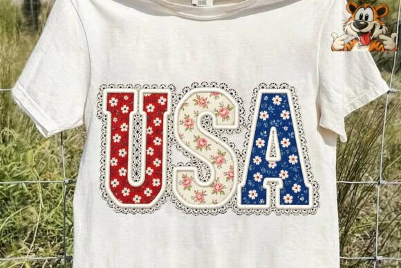 USA Floral Faux Embroidery PNG Clipart