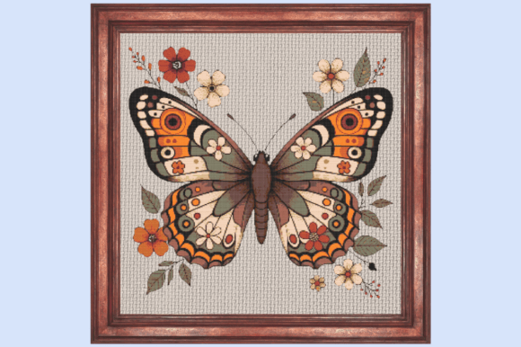 Vintage Floral Butterfly Cross Stitch